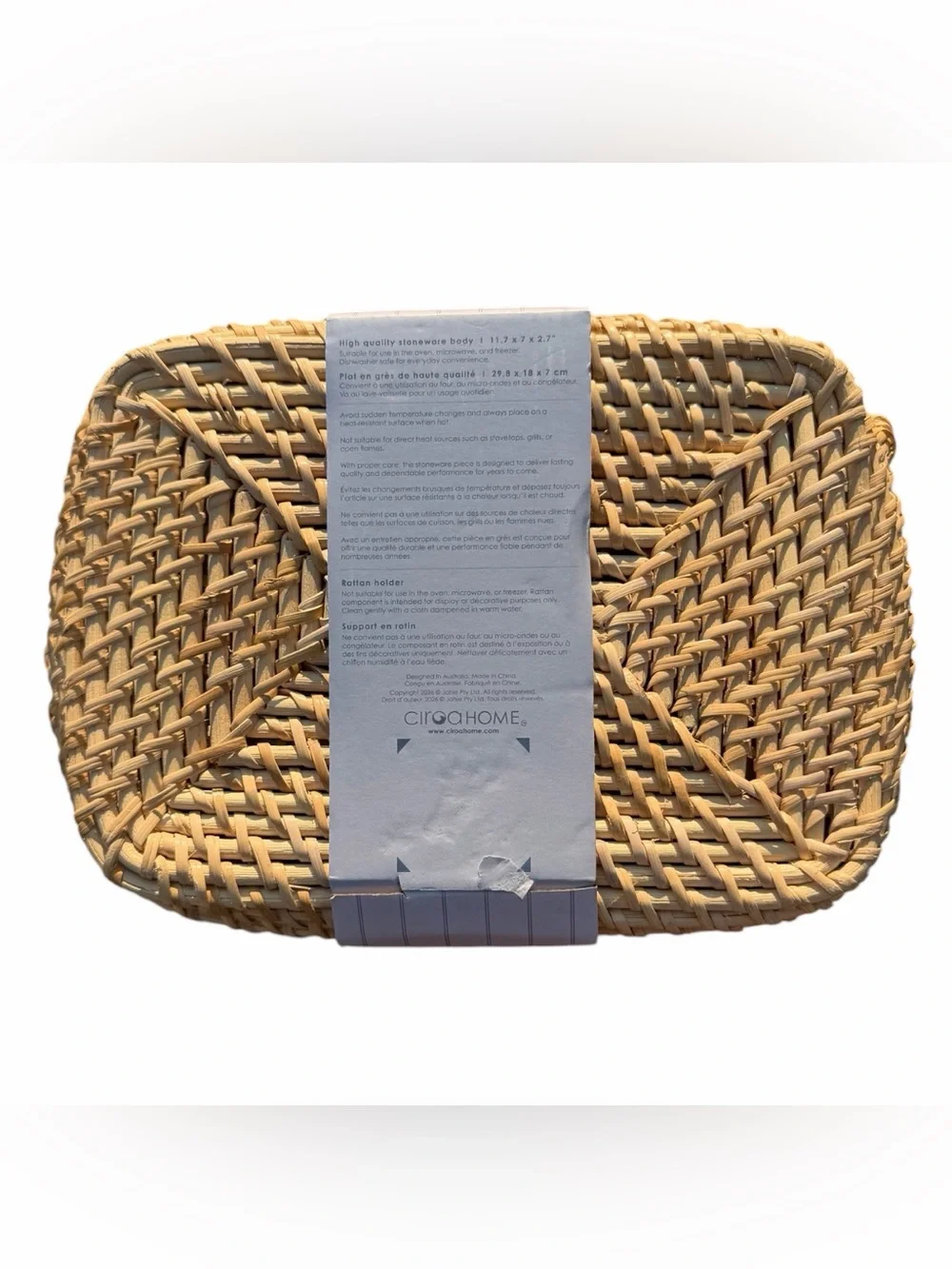 Ciroa Bakehouse Stoneware Rectangular Baking Dish & Rattan Basket new
